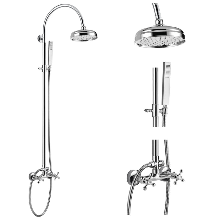 gotonovo Bathroom Shower Shower System 8 Inch Rain Type Brass Shower Head with Dual Cross Handles with Straight Handheld Sprayer 2 Function Shower Unit Set