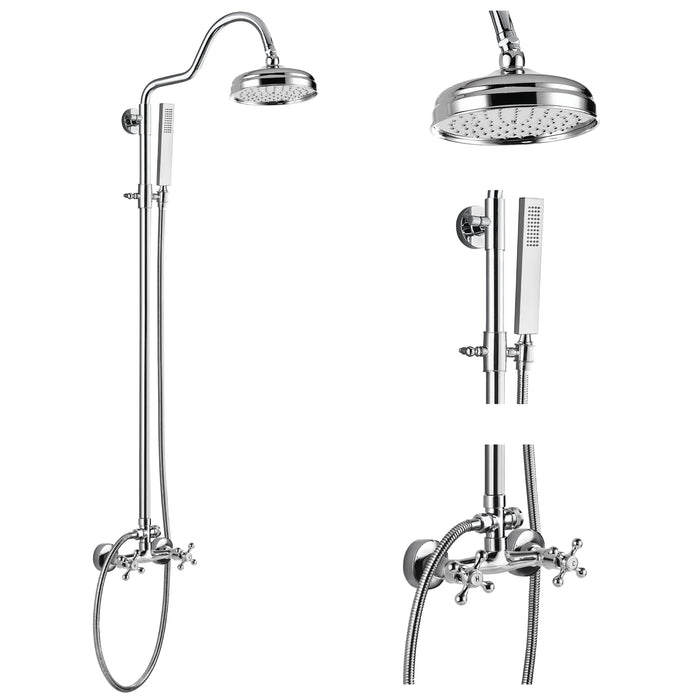 gotonovo Bathroom Shower Shower System Brass 8 Inch Round Rain Shower Head with Dual Cross Handles with Straight Handheld Sprayer 2 Function Shower Unit Set