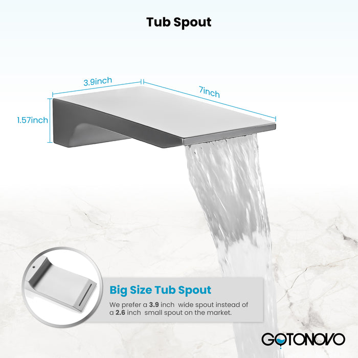 Gotonovo Rain Mixer Shower Faucet Set with Waterfall Tub Spout 12 inch Square Rainfall Shower Head with Handheld Spray Ceiling Mounted Pressure Balance Rough-in Valve and Trim Included