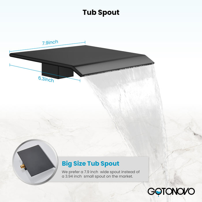 Gotonovo 12 Inch Rain Mixer Shower Faucet Set with Waterfall Tub Spout Ceiling Mount with Handheld Spray Pressure Balance Rough-in Valve and Trim Included