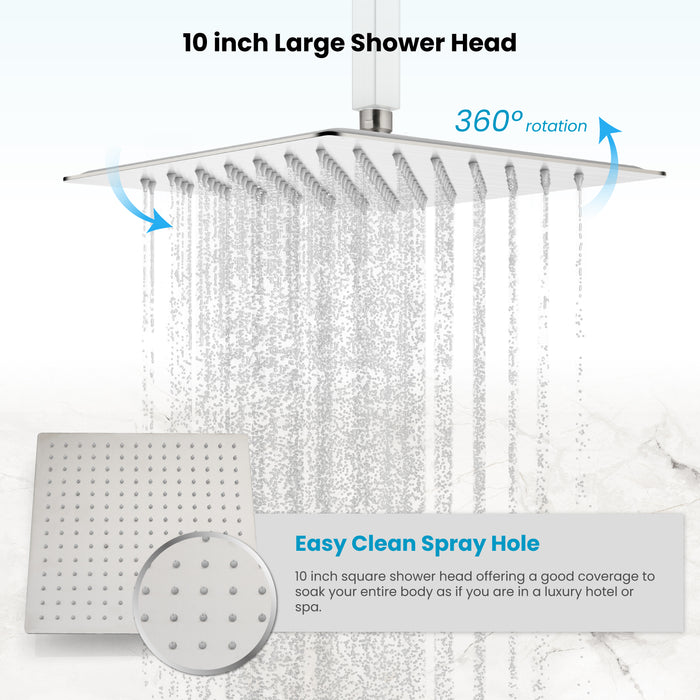 gotonovo Regendouchekop 25 cm Vierkant Geborsteld Nikkel Hoofddouche Hogedrukhoek Verstelbare Waterval Moderne Luxe Badkamer Douchekop met Siliconen Noozles 
