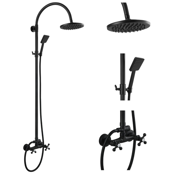 gotonovo Exposed Shower Faucet Set Brass Double Knob 8 inch Rain Covered Round Head Mixer Faucet with ABS Handheld Spray Dual Function Bathroom Shower Combination Set Wall Mounted