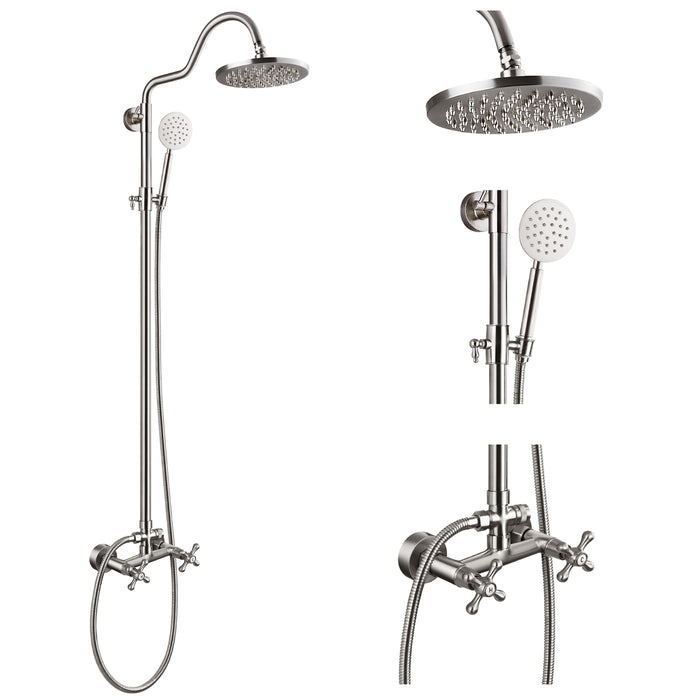 gotonovo wandgemonteerde douche-unit 8 inch overdekte regendouchekop met SUS 304 handsproeier dubbele kruisknopmengkraan badkamer douchecombinatieset met dubbele functie