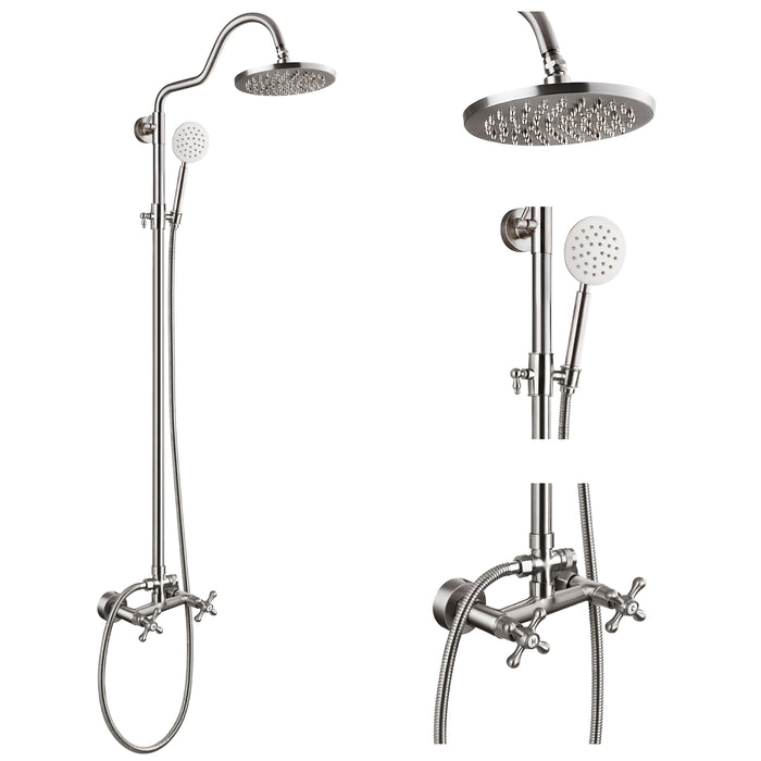 gotonovo Wall Mounted Shower Unit 8 inch Covered Rain Shower Head Exposed with SUS 304 Handheld Spray Dual Cross Knob Mixer Bathroom Dual Function Shower Combination Set