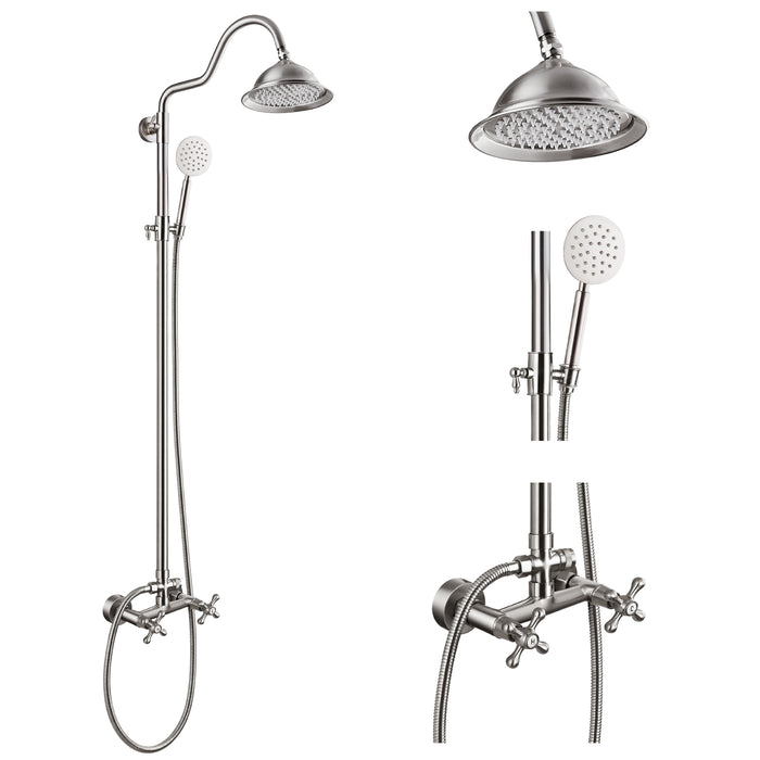 gotonovo Wall Mounted Shower Unit 8 inch Bell Rain Shower Head Exposed with SUS 304 Handheld Spray Dual Cross Knob Mixer Bathroom Dual Function Shower Combination Set