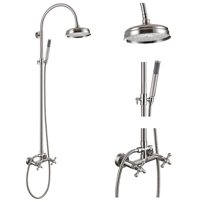 gotonovo Systeemset voor zichtbare douche-unit 8 inch regendouche, ronde douchekop met cilindrische handdouche, dubbele functie, douchekranen met dubbele knop