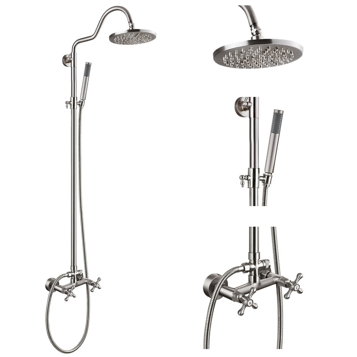 gotonovo Systeemset voor zichtbare douche-unit 8 inch bedekte regendouchekop met douchekraan met 2 dubbele knoppen en cilindrische handsproeier dubbele functie
