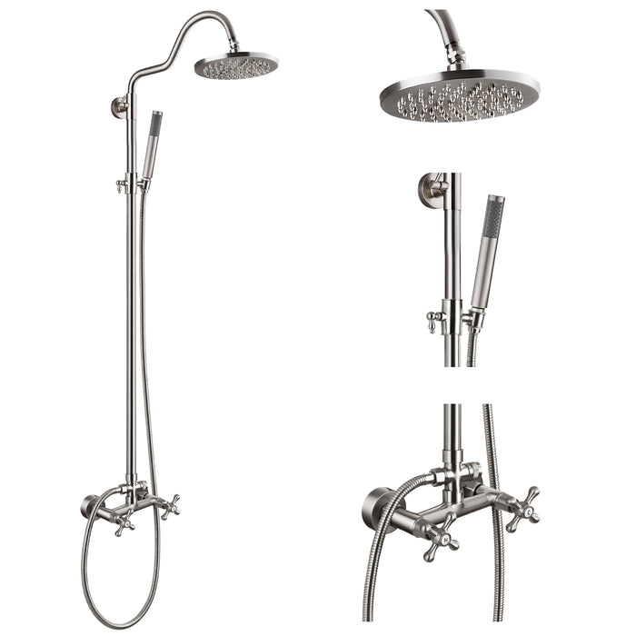 gotonovo Exposed Shower Unit System Set 8 inch Covered Rain Shower Head with 2 Dual Knob Handle Shower Faucet and Cylindrical Hand Sprayer Dual Function