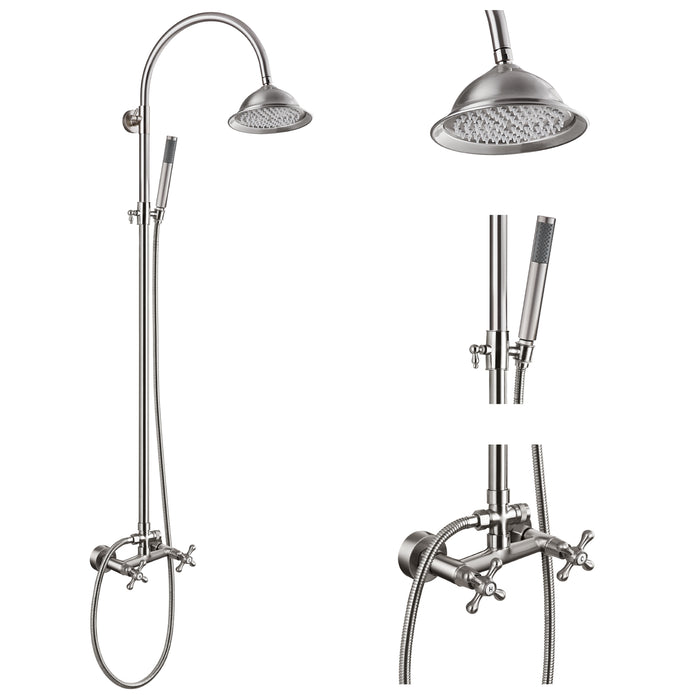 gotonovo Systeemset voor zichtbare douche-unit, 8 inch regendouche, douchekop met cilindrische handsproeier, dubbele functie, douchekranen met 2 dubbele knoppen