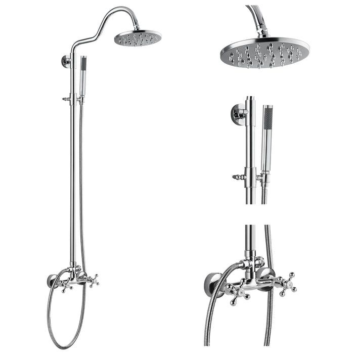 gotonovo Systeemset voor zichtbare douche-unit 8 inch bedekte regendouchekop met douchekraan met 2 dubbele knoppen en cilindrische handsproeier dubbele functie