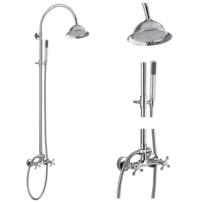 gotonovo Systeemset voor zichtbare douche-unit, 8 inch regendouche, douchekop met cilindrische handsproeier, dubbele functie, douchekranen met 2 dubbele knoppen