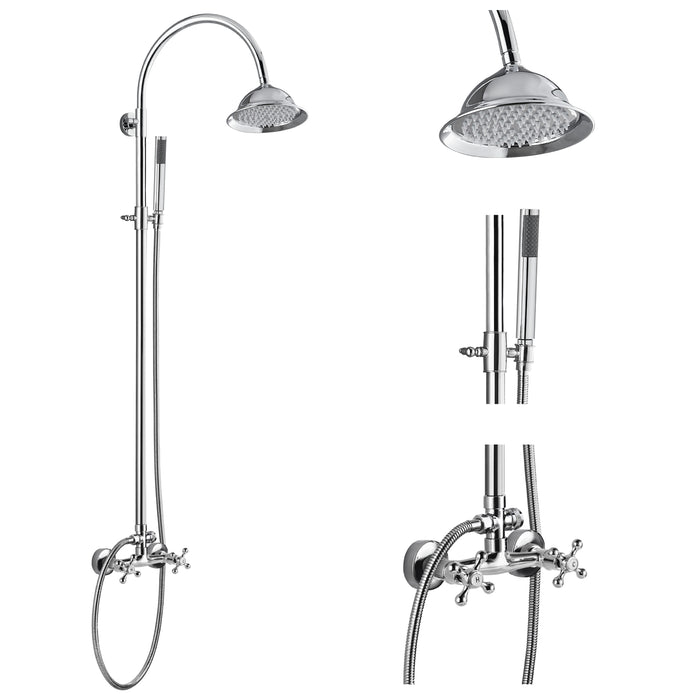 gotonovo Exposed Shower Unit System Set 8 Inch Rain Shower Bell Shower Head with Cylindrical Handheld Sprayer Dual Function 2 Dual Knob Handle Shower Faucets