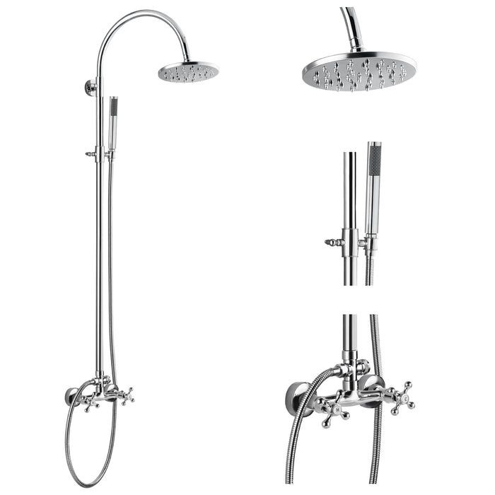 gotonovo Exposed Shower Unit System Set 8 inch Shower Round Shower Head with Dual Function 2 Dual Knob Handle Shower Faucet and Cylindrical Handheld Shower
