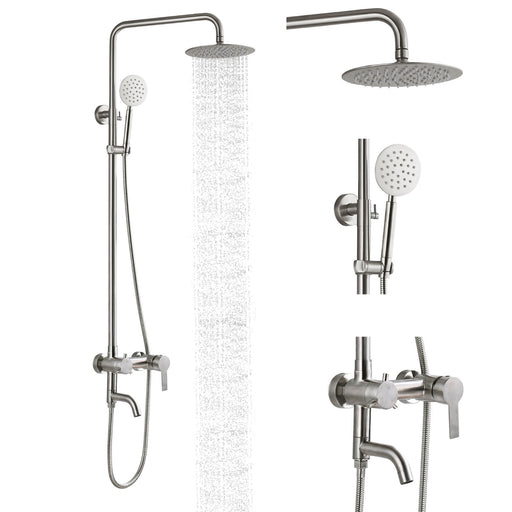 Gotonovo Exposed Shower System Wall Mount 8 inches Stainless Steel SUS304  Shower Head With Adjustable Hand Spray Triple Function Rainfall Shower