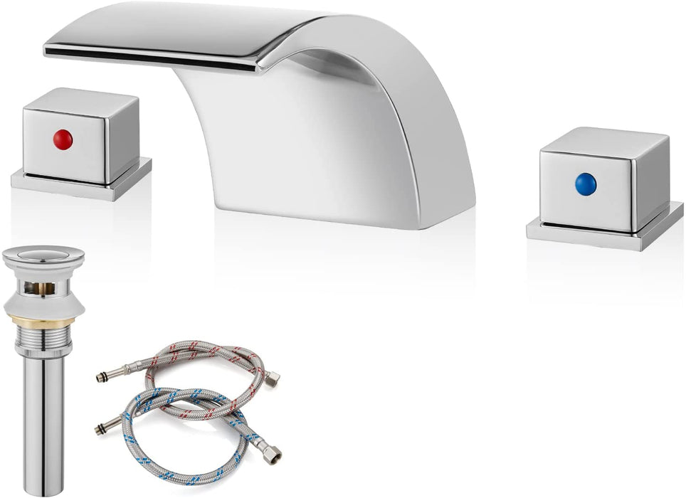 Gotonovo Waterval Wijdverspreide 3 Gaten Badkamer Wastafel Kraan Badrandcombinaties 8-16 Inch Dubbele Handgrepen Commercieel met Pop-Up Afvoer