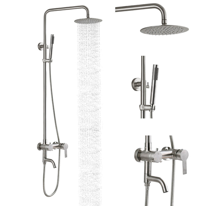 Gotonovo Exposed Shower System 8 Inch Rainfall Shower Head with Cylinder Hand Sprayer and Tub Spout Stainless Steel Bathroom Shower Faucet Fixture Wall Mount Triple Function