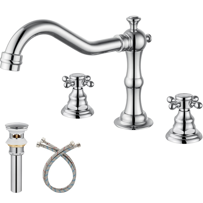 Gotonovo Victorian Widespread Three Holes Deck Mounted Bathroom Sink Faucet with Pop Up Drain with Overflow