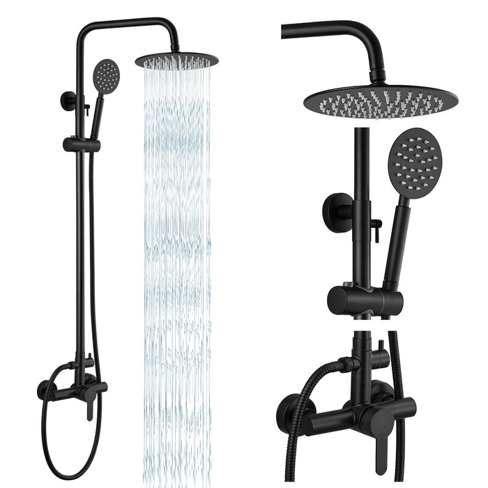 gotonovo Outdoor Shower System Set 8 inch Shower Head Single Handle High Pressure Hand Spray Wall Mount Dual Function Rainfall Shower Fixture