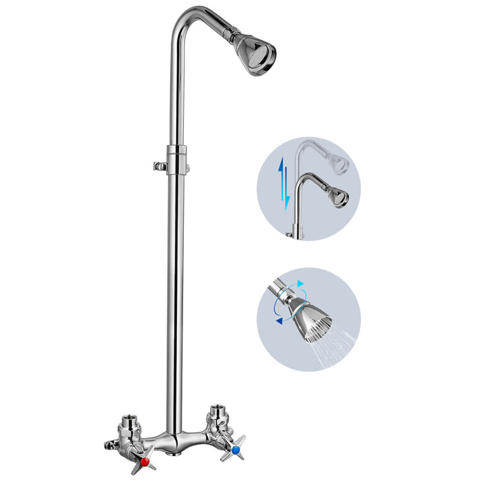 gotonovo Outdoor Shower Faucet Set Double Cross Handles Exposed Shower System Rainfall Shower Head Wall Mount Shower Fixture Kit Brass Mix Valve