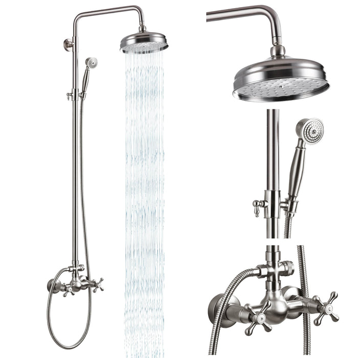Gotonovo Blootgestelde Douche Armatuur Set 8 inch Regendouche Dubbele Knoppen Kruisgreep Dubbele Functie Douchekraan Combo Set 