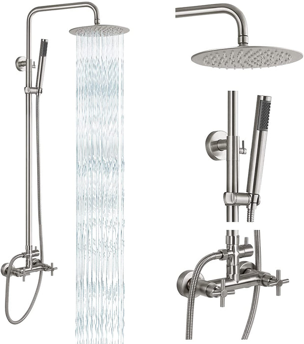 gotonovo buitendouchekraan SUS304 douchearmatuur comboset dubbele kruishandgreep regendouche hogedruk handsproeier wandmontage 2 functies 8 inch