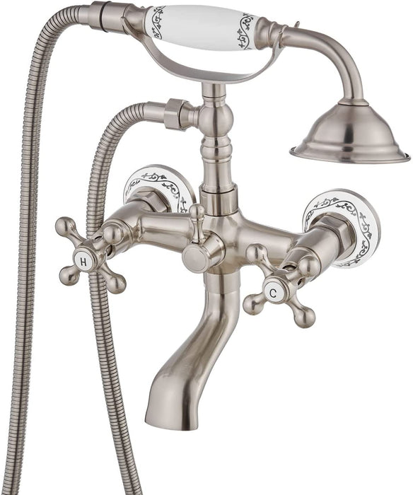 Tub Wall-Mount Telephone Faucet & Hand Shower - Cross Handle