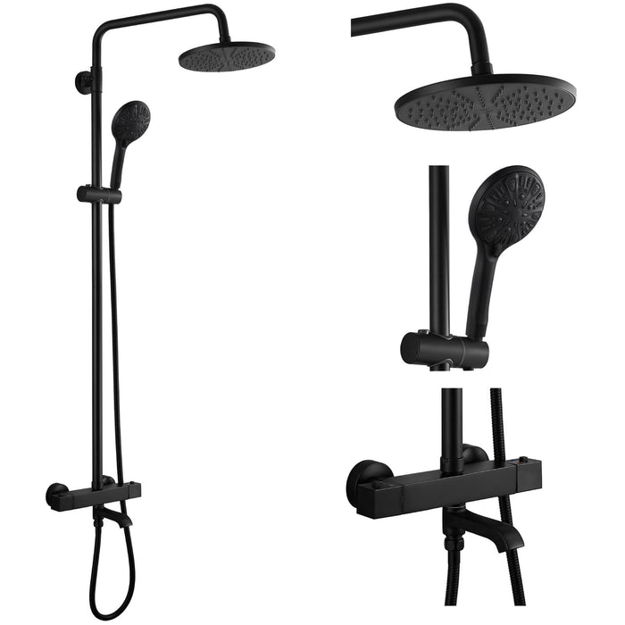Gotonovo blootgesteld douchesysteem thermostatische 8'' ronde douchekop met in hoogte verstelbare schuifbalk ABS handsproeier wandmontage douchearmatuur 