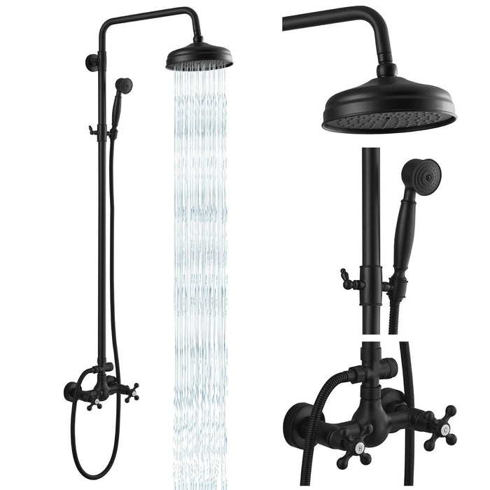 Gotonovo Blootgestelde Douche Armatuur Set 8 inch Regendouche Dubbele Knoppen Kruisgreep Dubbele Functie Douchekraan Combo Set 