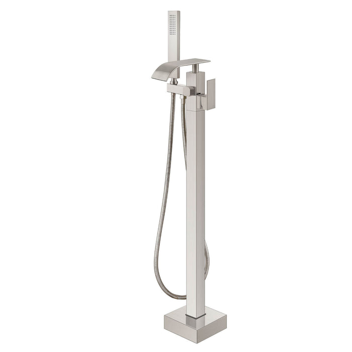 gotonovo Freestanding Tub Filler Waterfall Bathtub Faucet Floor Mount Single Handle Brass Tub Faucets with Handheld Shower Swivel Spout