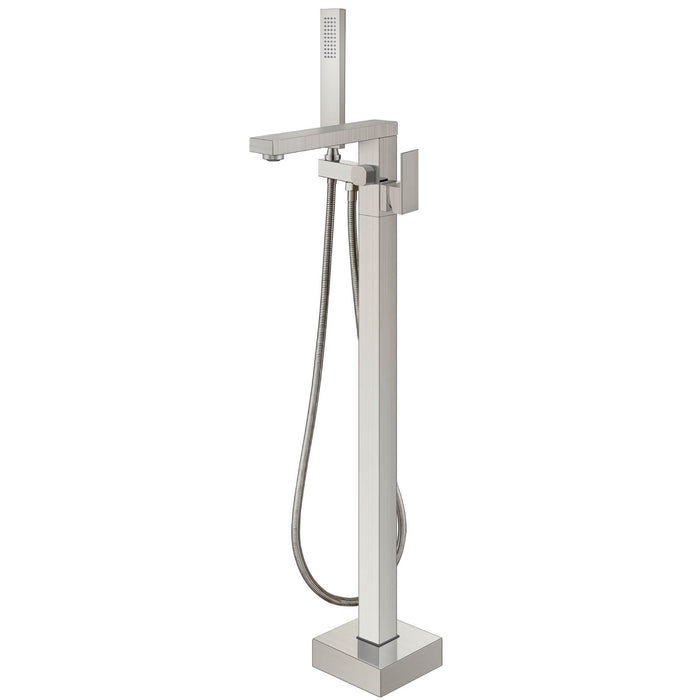 gotonovo Freestanding Bathtub Faucet Floor Mount Tub Filler Single Handle Brass Tap with Hand Shower and 360 Degree Swivel Spout