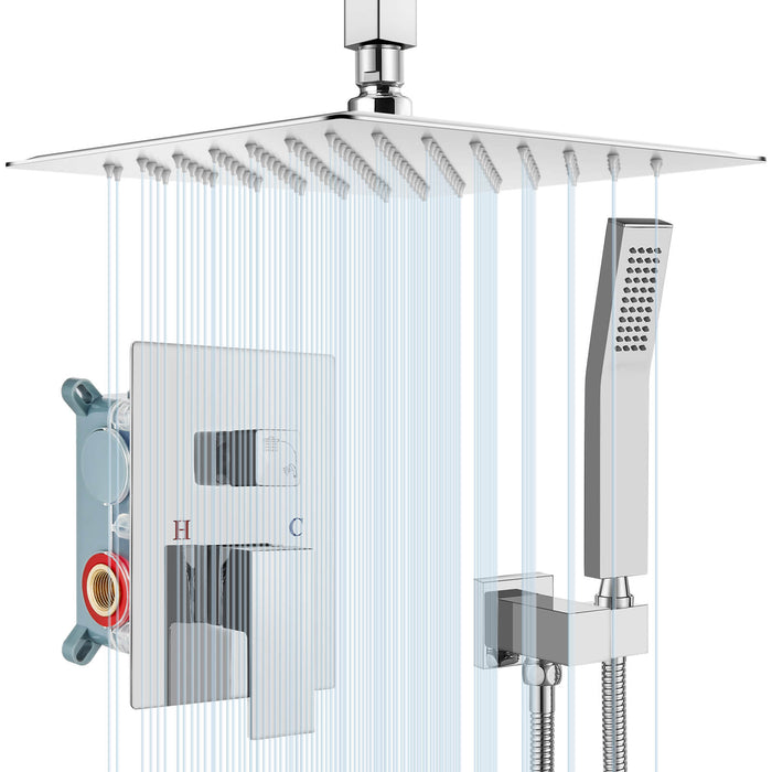 gotonovo Rain Shower System Ceiling Mount 12 Inch Shower Head with Handheld Spray Luxury High Pressure Shower Combo Set Rough-in Valve and Shower Trim Included Dual Function