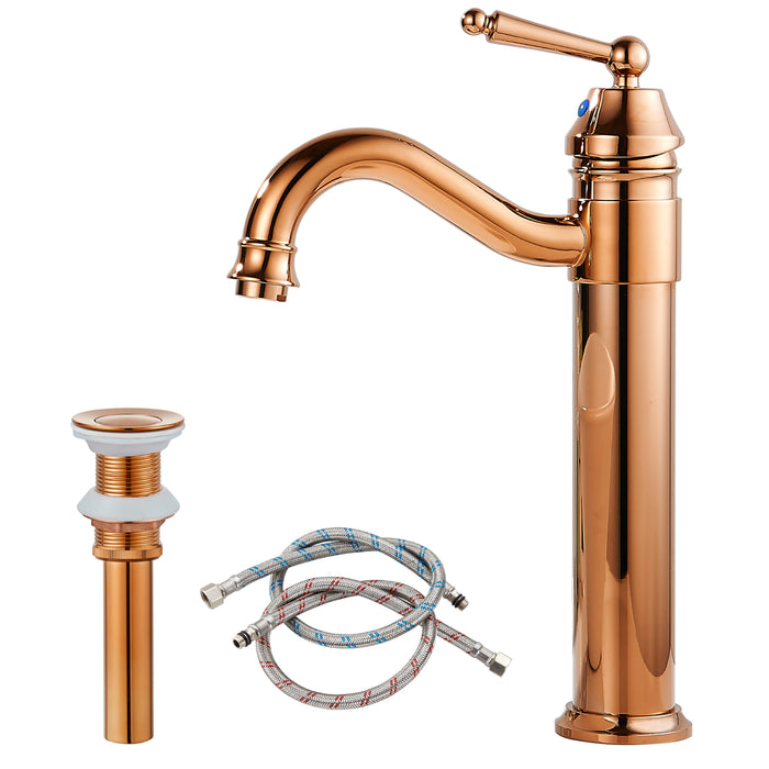 Brass Single Handle Bathroom Sink Faucet Brushed Brass Long Reach Bathroom Faucet Mixer Tap Brushed Brass Pop Up Drain Without Overflow Included Hot and Cold Water