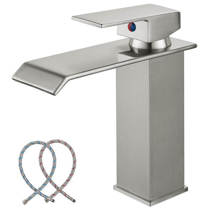 Waterfall Bathroom Faucet Brass One Handle 1 Hole Deck Mount with Large Rectangular Spout Sink Faucet Lavatory Vanities