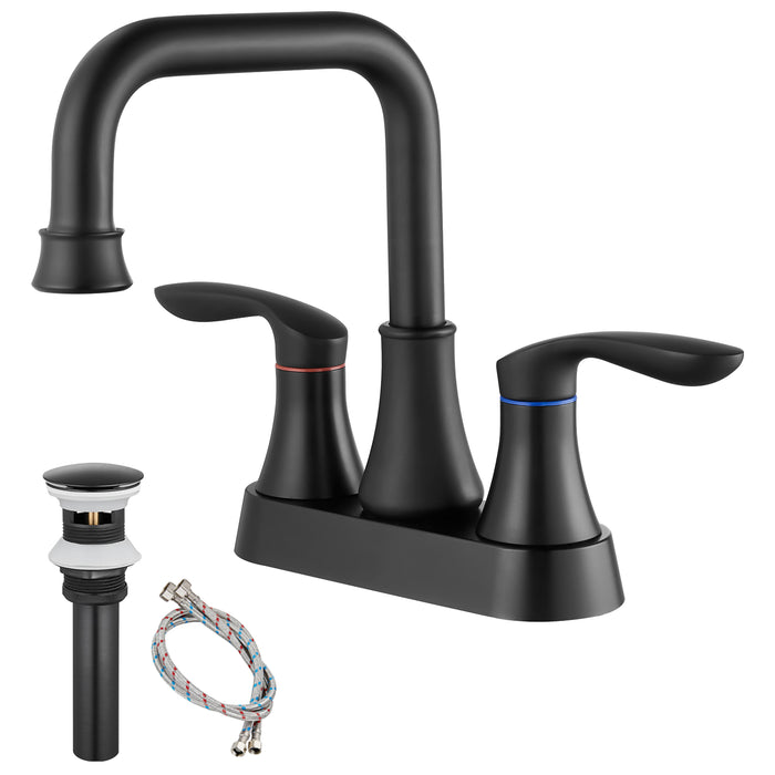 gotonovo Swivel Spout 2 Handle Lever Lavatory Bathroom Vessel Sink Faucet 4-Inch Centerset Deck Mount Mixer Tap with Metal Pop-up Drain Overflow and Faucet Supply Lines