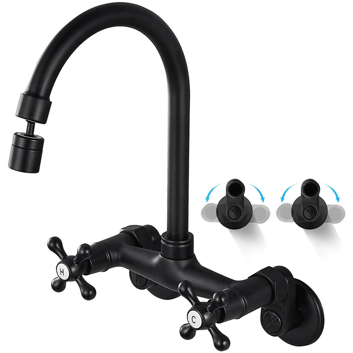 gotonovo Kitchen Sink Faucet Wall Mount 6 Inch+8inch Center Adjustable Hole Distance Kitchen Wall Faucets 360 Degree Swivel Spout Double Cross Handles