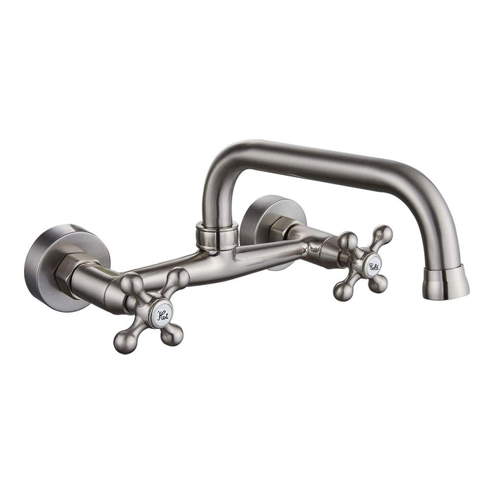 Wall Mount Faucet 8 Inch Center Kitchen Sink Taps 2 Cross Knobs Handle Victorian Commercial with 9 inch Spout