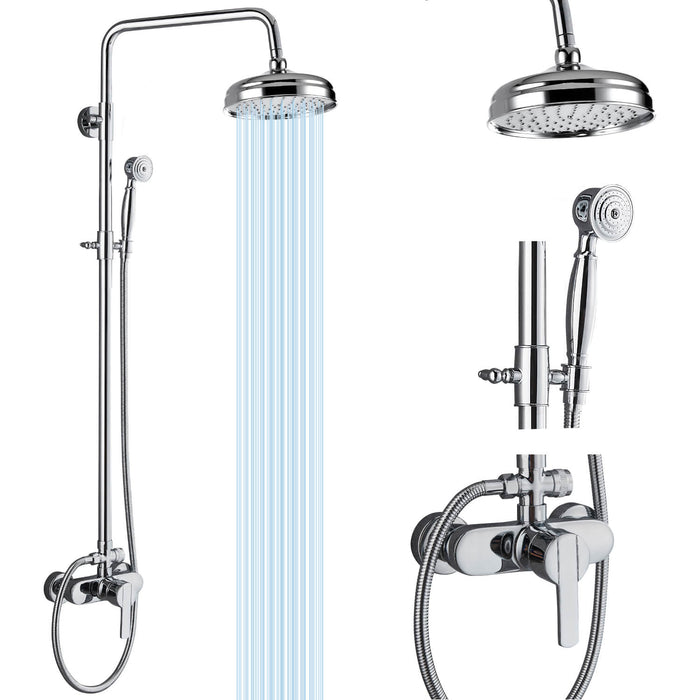 gotonovo Shower Fixture Exposed Pipe Shower System Brass 8 Inch Dual Functions Rainfall Overhead with Handheld Spray Solid Copper Diverter Bathroom Shower Faucet Combo Unit Set