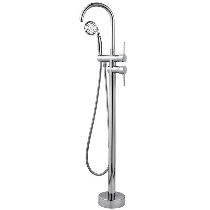 gotonovo Freestanding Bathtub Faucet Tub Filler with Hand Held Shower Floor-Mount High Flow Brass Bathtub Faucet with Hand Sprayer
