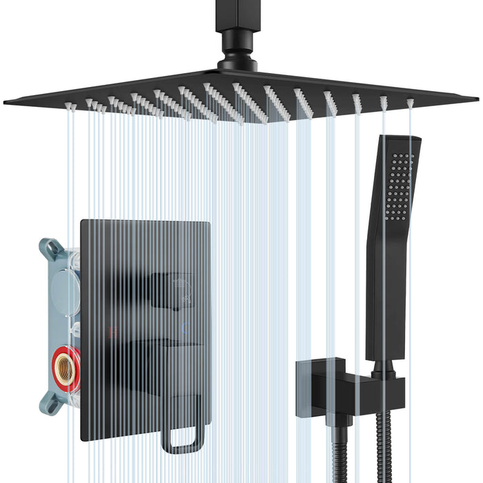 gotonovo Rain Shower System Ceiling Mount 12 Inch Shower Head with Handheld Spray Luxury High Pressure Shower Combo Set Rough-in Valve and Shower Trim Included Dual Function
