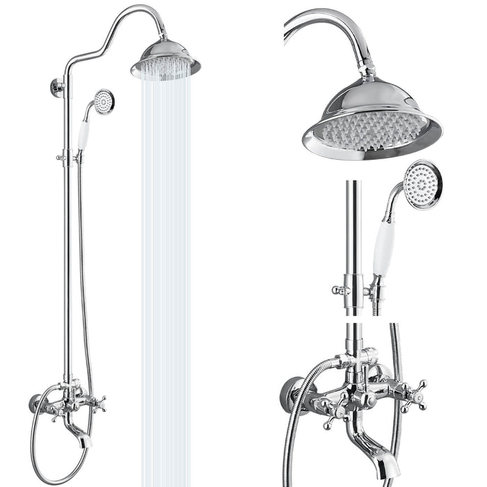 Bathroom Shower System Exposed Shower Faucet Set Shower Fixture Brass Wall Mounted Multifunction Handheld Spray 8 Inch Rainfall Shower Head Tub Spout Cross Double Handles 1 Mixer Tap