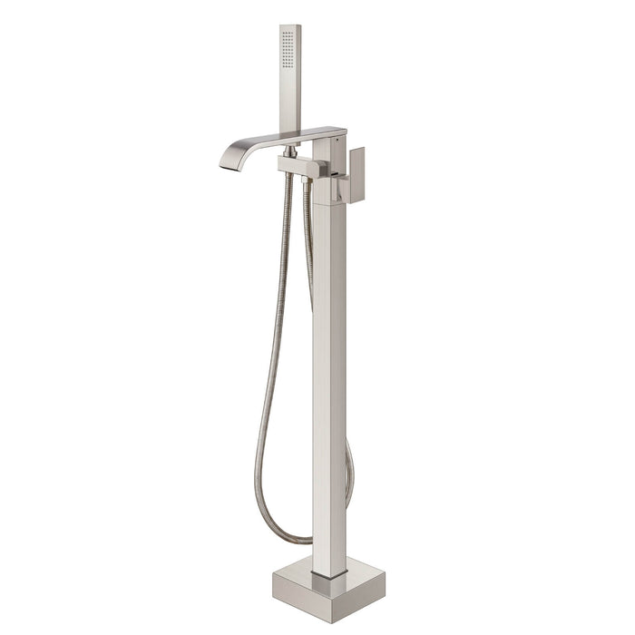 Gotonovo Waterfall Freestanding Bathtub Faucet Floor Mount Tub Filler Single Handle Brass Tap with Hand Shower and 360 Degree Swivel Spout