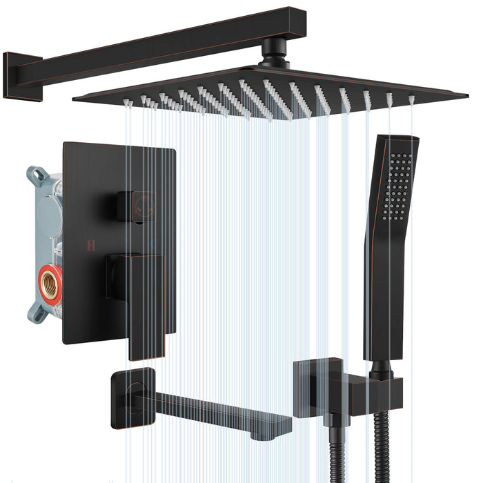 gotonovo Regendouchesysteem met baduitloop Mixer Douchecombinatieset 3 Functies Wandgemonteerde douchekop Handdouche Badkamer Luxe Rain Rough-in ventiellichaam en afwerkingsset 