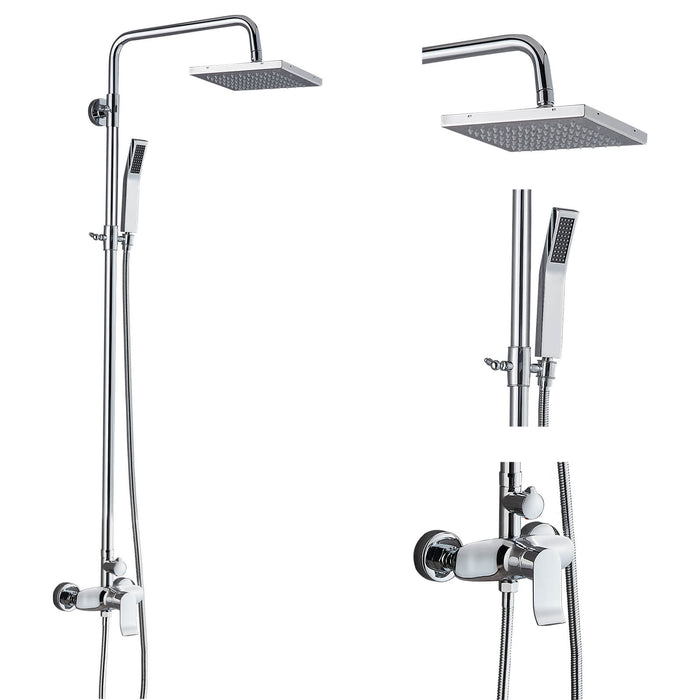 Gotonovo blootgesteld douchesysteem 8 inch vierkante draaibare regendouchekop met handbediende verstelbare complete set wandmontage 