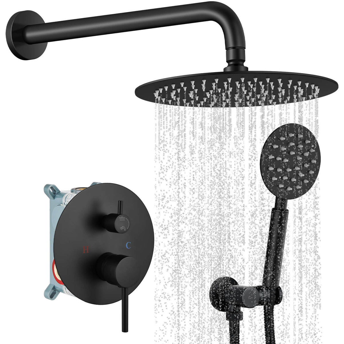 Matte Black Rain Shower Systems Wall Mounted Round High - Temu