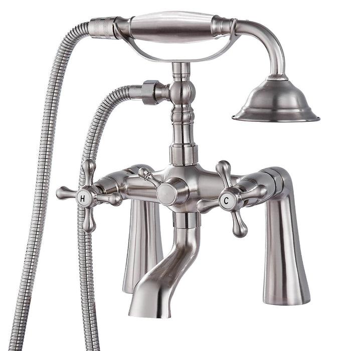 Tub Bathtub Clawfoot Faucet Deck Mount with Handheld Shower Telephone Shaped Sprayer Showerheld Double Cross Handle