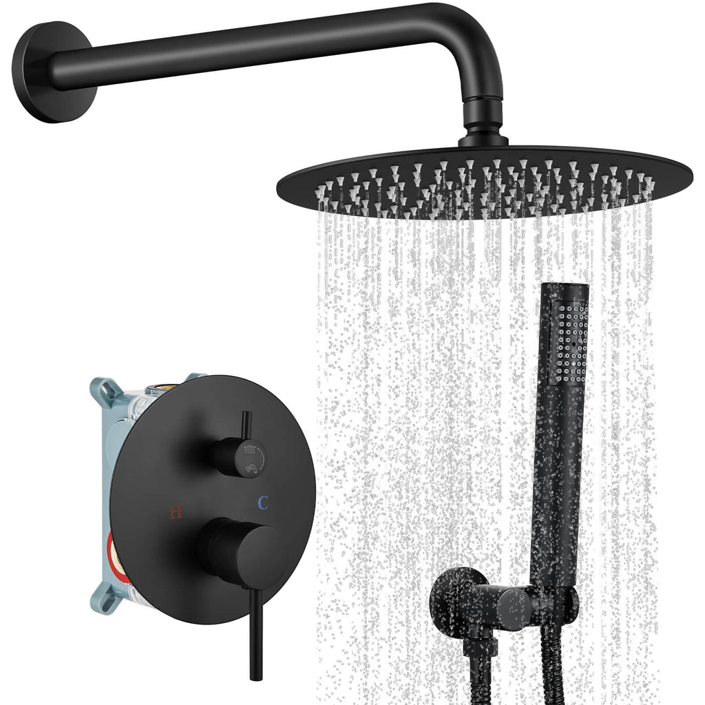 Gotonovo 12 Inch Brushed Nickel Bathroom Luxury 3-Function Shower Faucet Set Wall Mounted Rainfall Shower Head System Rough In Valve Body Trim Includ