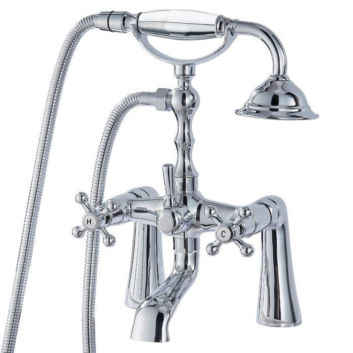 Tub Bathtub Clawfoot Faucet Deck Mount with Handheld Shower Telephone Shaped Sprayer Showerheld Double Cross Handle