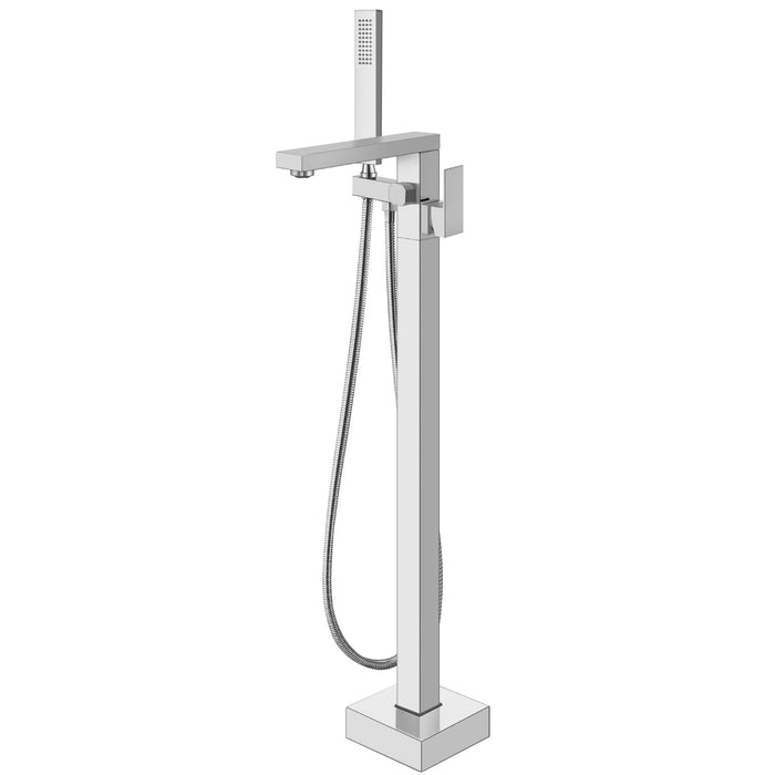 gotonovo Freestanding Bathtub Faucet Floor Mount Tub Filler Single Handle Brass Tap with Hand Shower and 360 Degree Swivel Spout