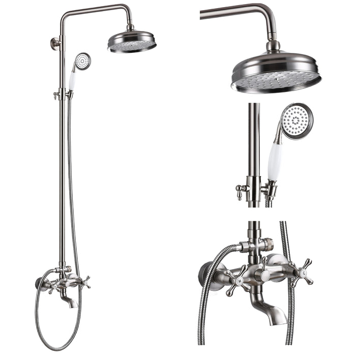 Gotonovo zichtbare douchearmatuur 8 inch regendouchekop met handsproeier Dubbele kruisknoppen Mixer Badkamer Drievoudige douchecombinatieset Wandmontage 