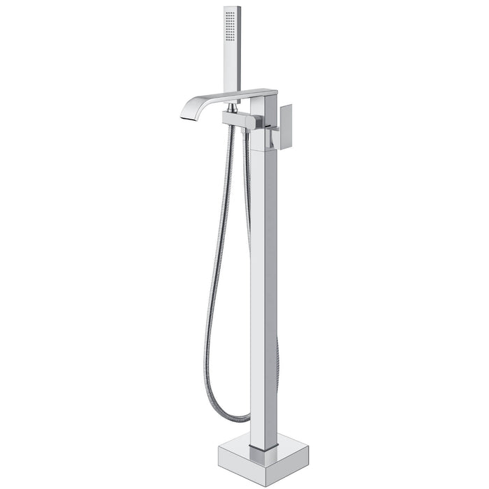 Gotonovo Waterfall Freestanding Bathtub Faucet Floor Mount Tub Filler Single Handle Brass Tap with Hand Shower and 360 Degree Swivel Spout